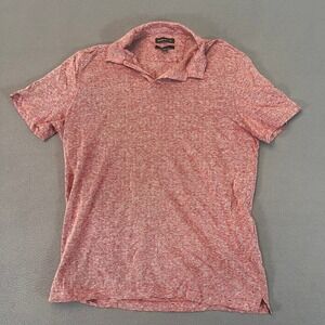 Banana Republic Polo Mens Lg Heather Red Linen Blend SS Spread Collar Buttonless